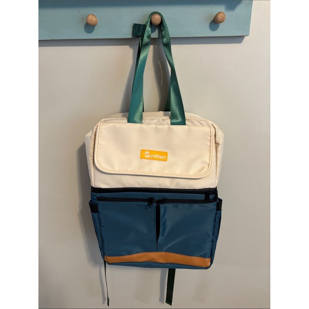 NEW Scothen Two-Tone Canvas Backpack Cooler in Cream & Teal